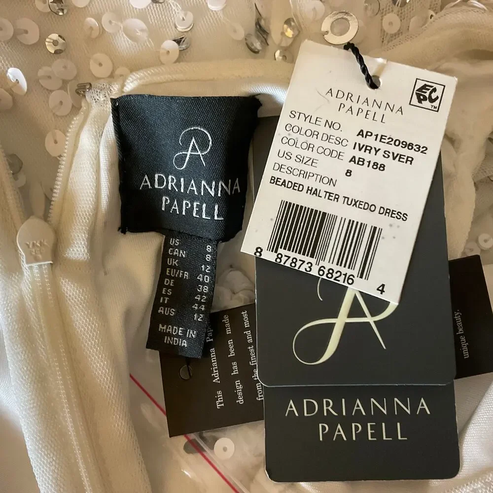 Adrianna Papell Sequin Sleeveless Sheath Cocktail Dress White and Silver Size 8 - Picture 11 of 13